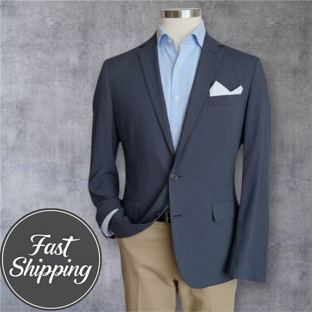 J.CREW Mens Blazer L LARGE (44R) Gray Cotton Sport Coat Two Button Jacket
